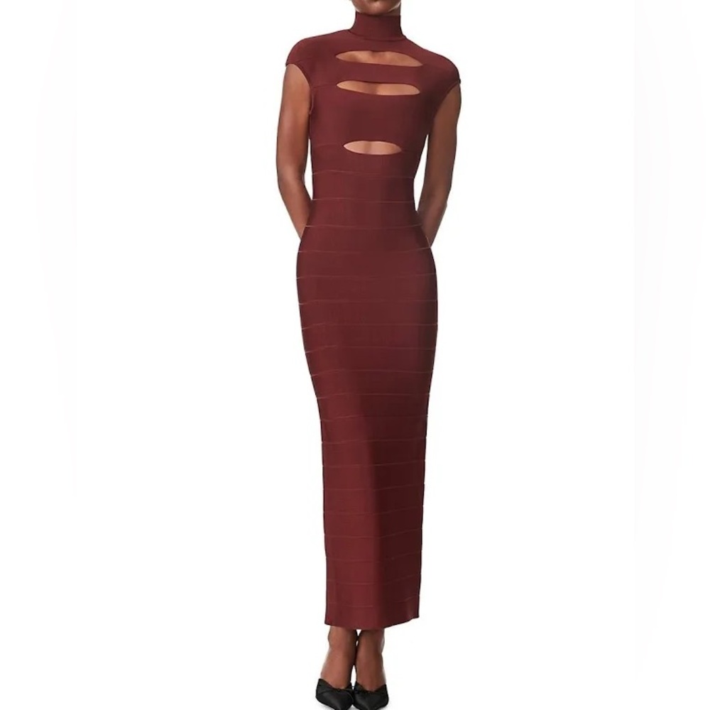HERVE LEGER Icon Cap Sleeve Cut-Out Gown Size S